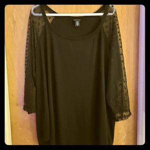 Black Shirt with Sheer polka-dot sleeves